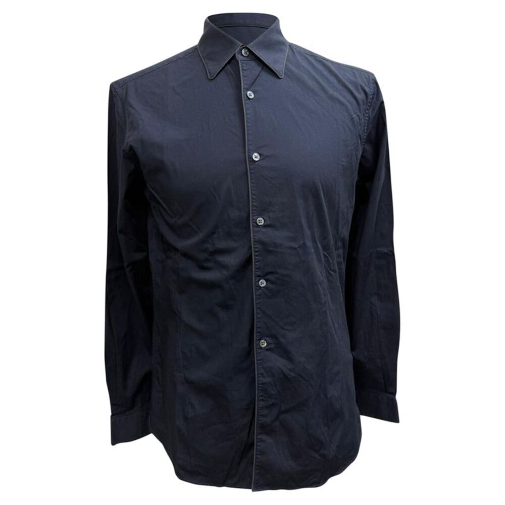 Z Zegna Button-Down Long Sleeve Shirt in Navy Blue Cotton